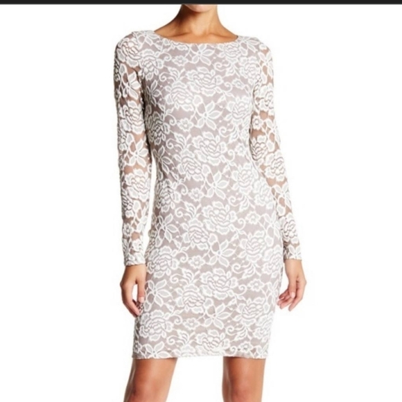 Eliza J Dresses & Skirts - Eliza J Women's Tan Floral Lace Overlay Classic Elegant Long Sleeve Mini Dress
